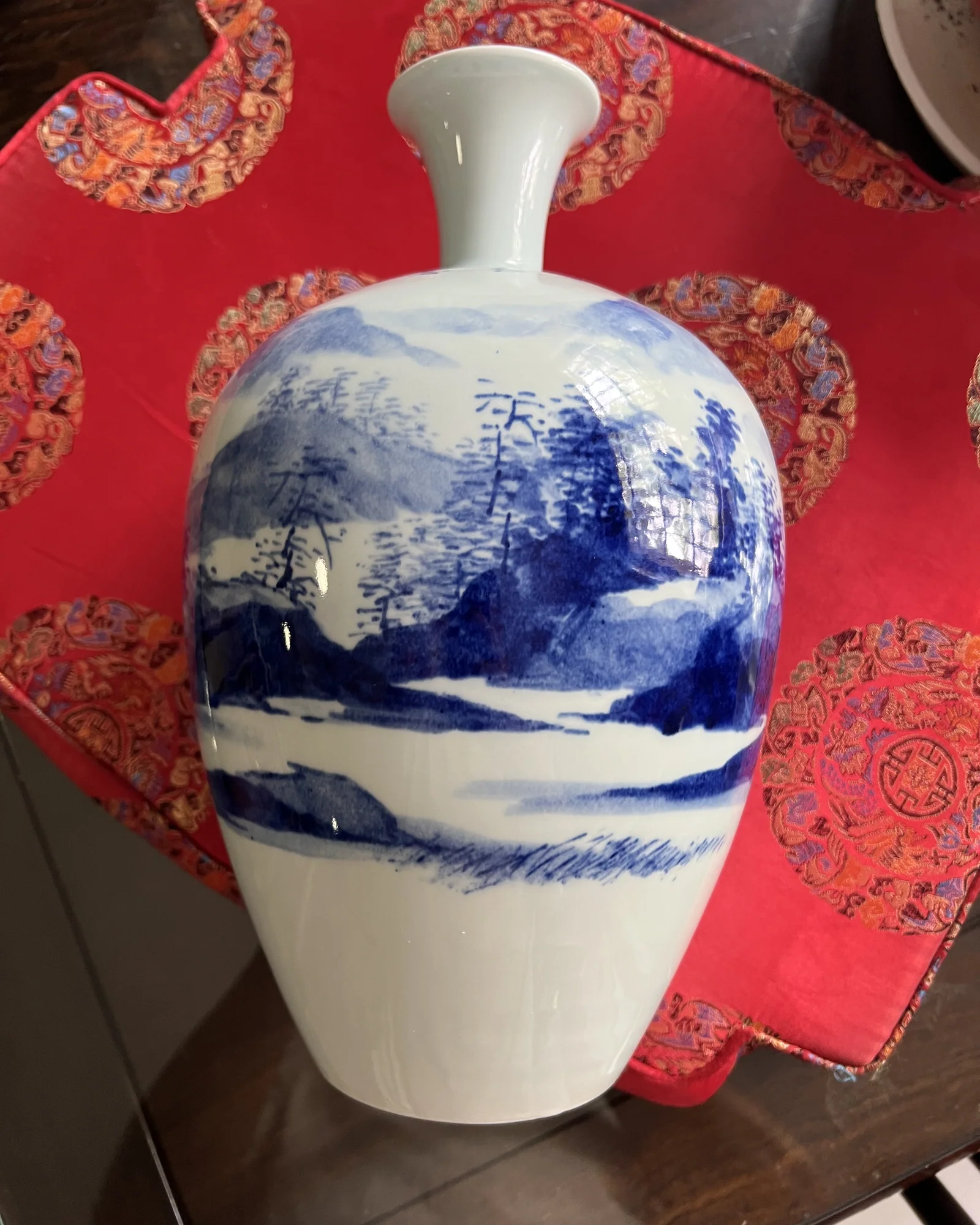 Blue-and-white landscape vase from the studio archive