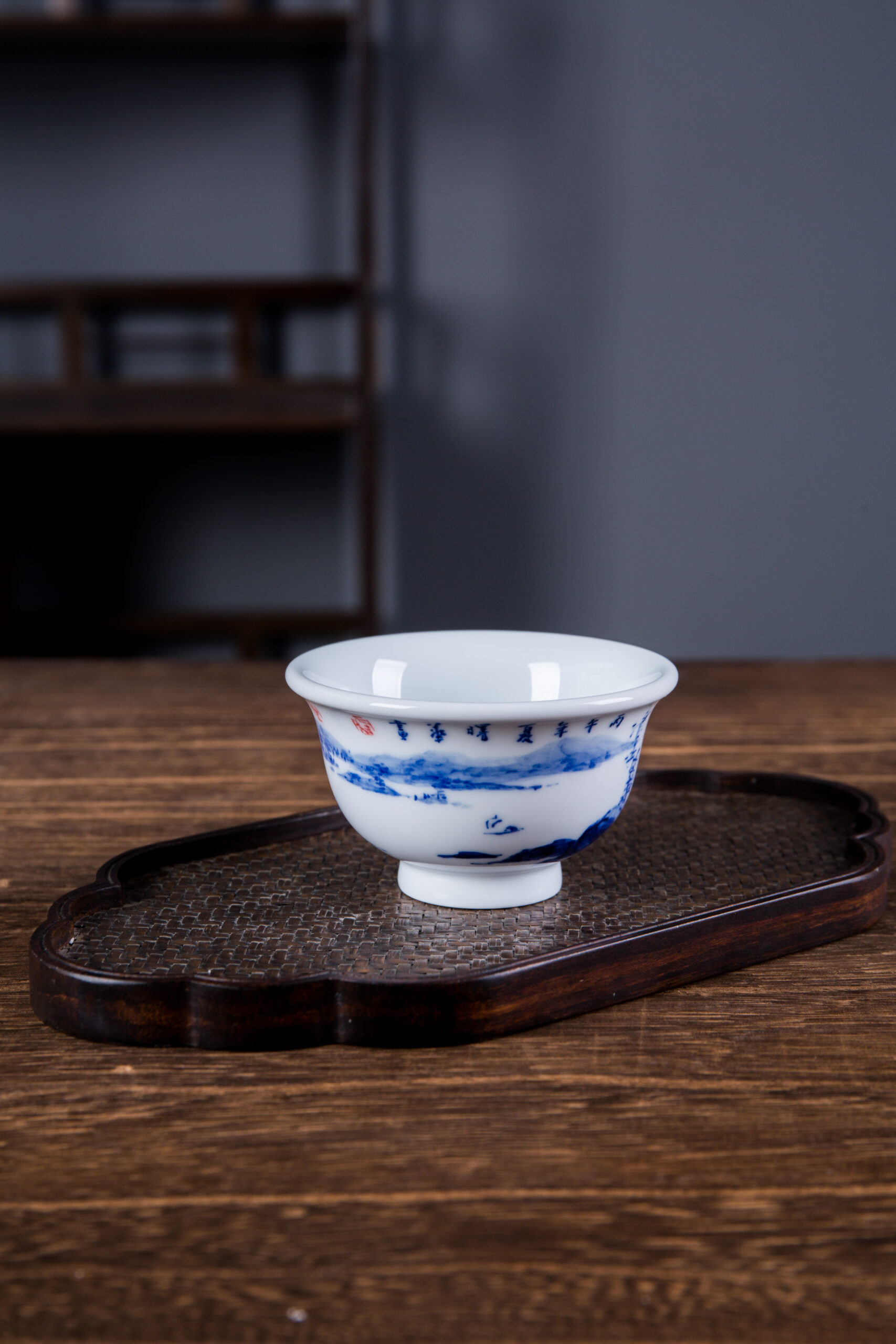 Hand-painted Blue and White Landscape Master Tea Cup by - Image 3