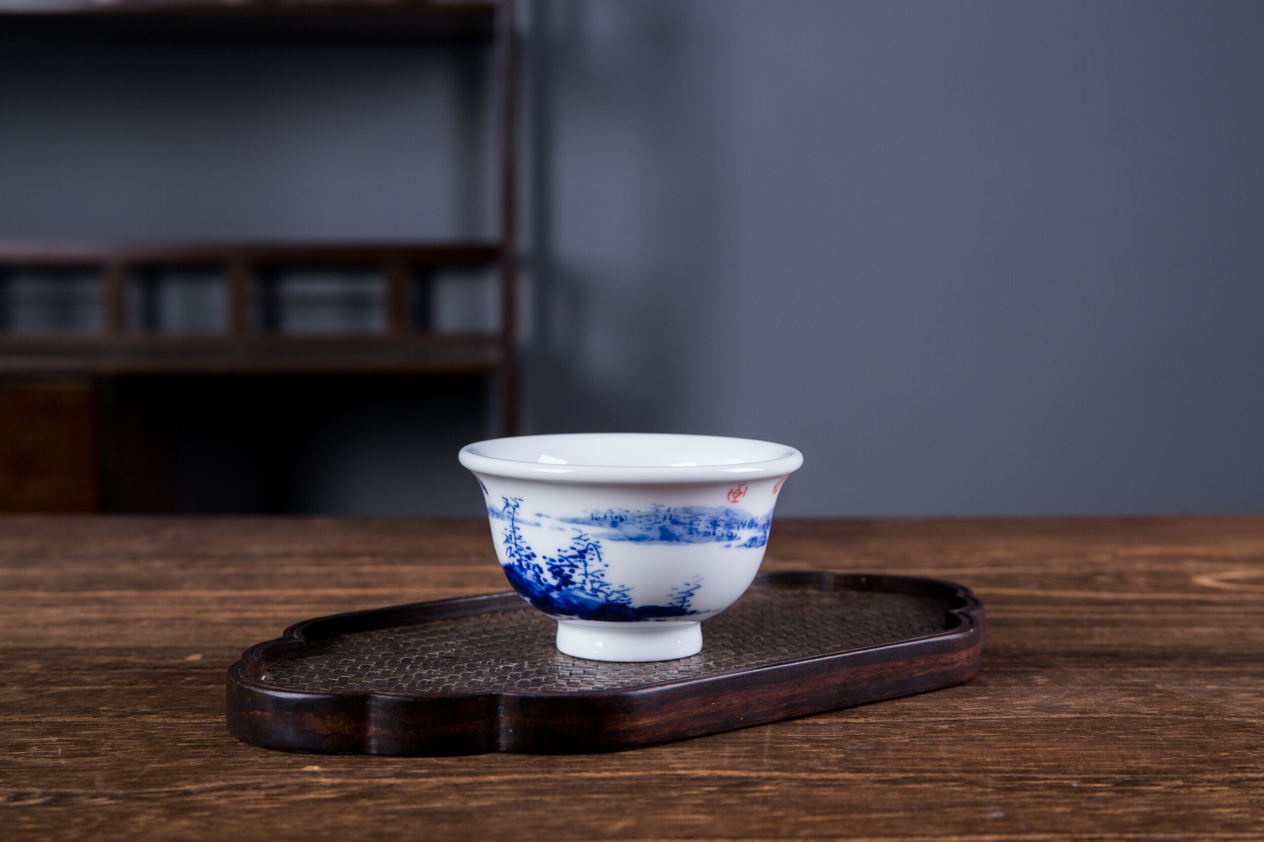 Hand-painted Blue and White Landscape Master Tea Cup by - Image 4