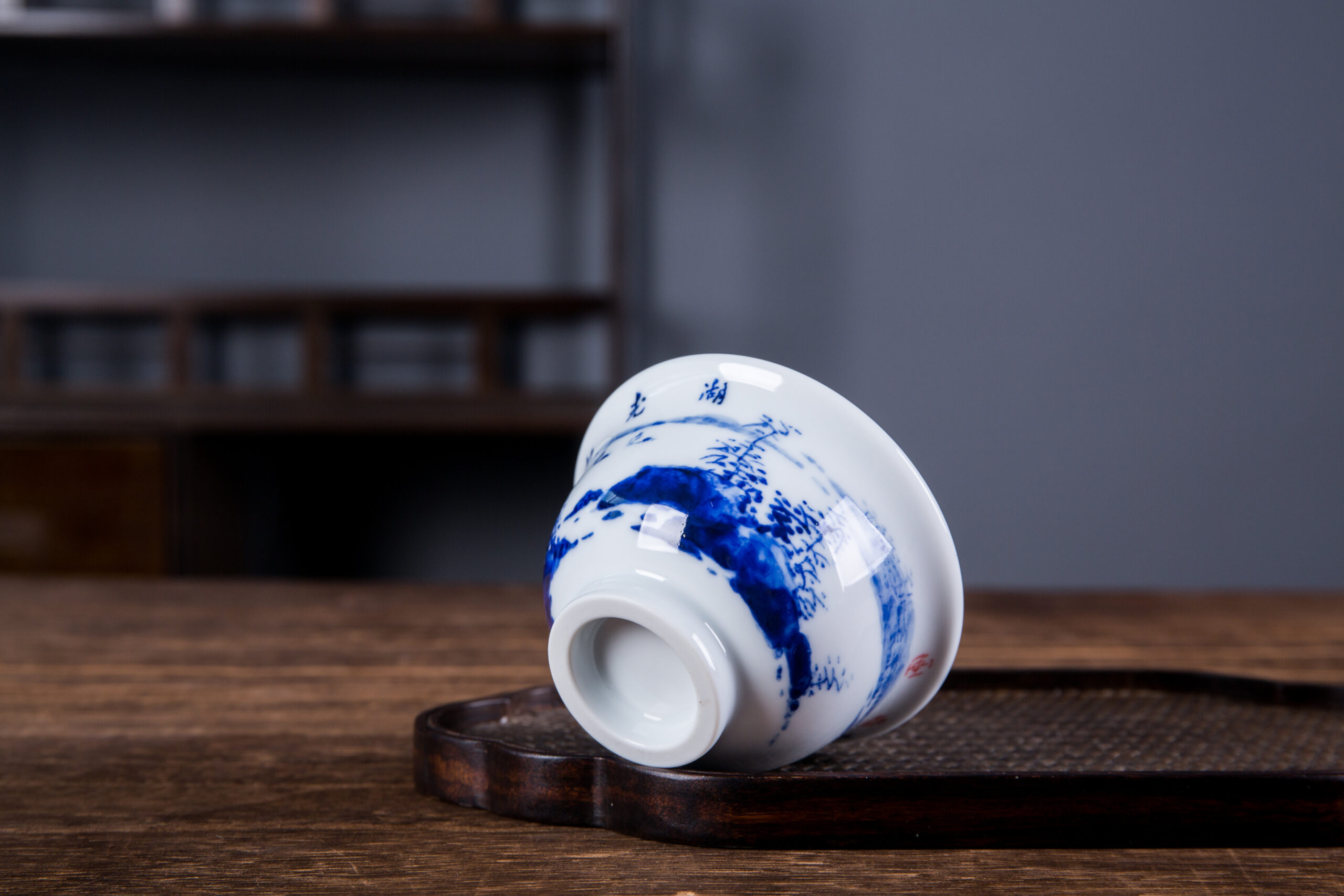 Hand-painted Blue and White Landscape Master Tea Cup by - Image 6