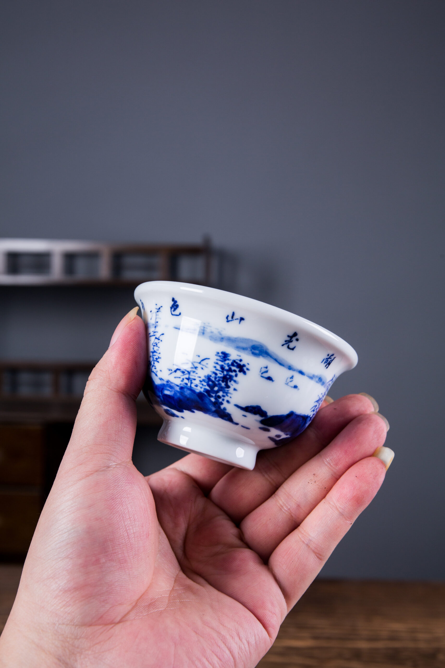 Hand-painted Blue and White Landscape Master Tea Cup by - Image 7