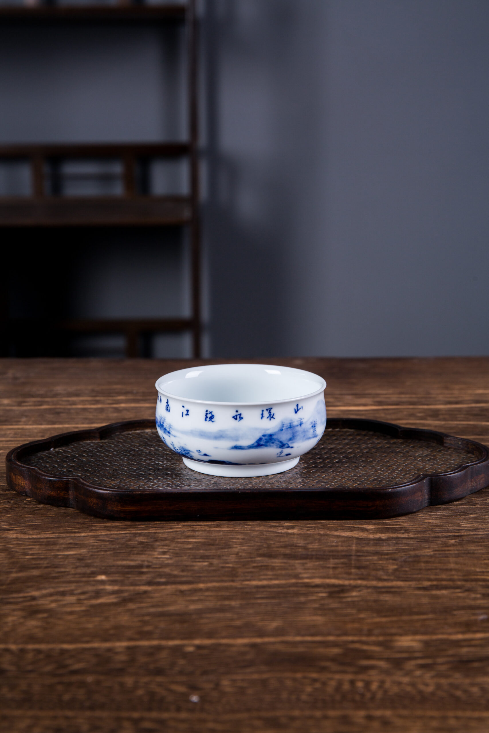 Hand-painted Blue and White Jiangnan Landscape Meditation Master Teacup by - Image 3
