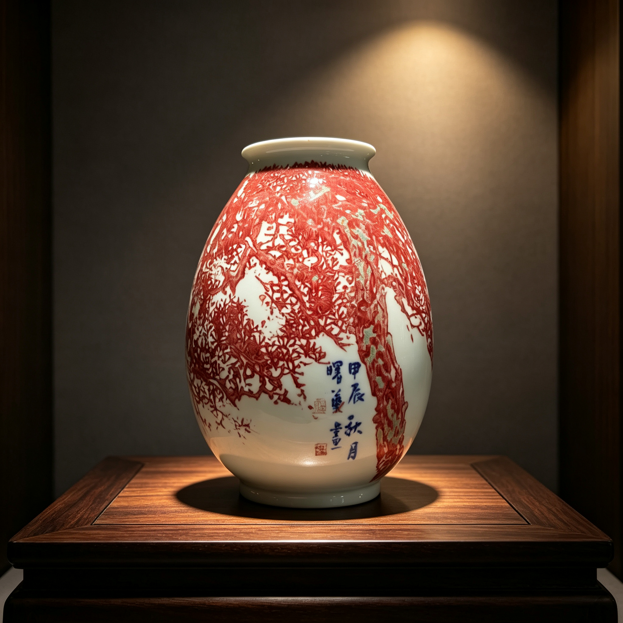 Yang Shuhua · Underglaze‑Red Cypress Porcelain Vase