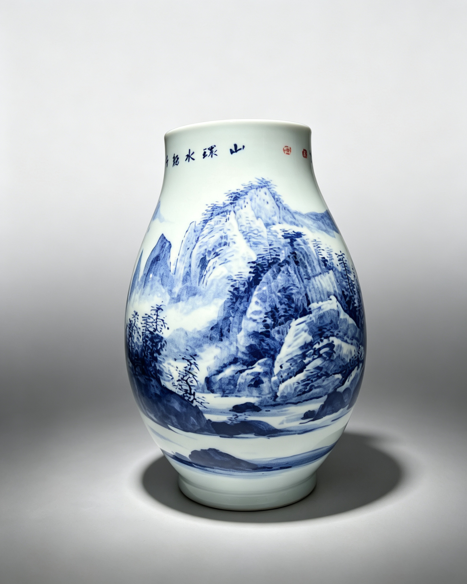 Blue and White Landscape Porcelain Vase - Image 10