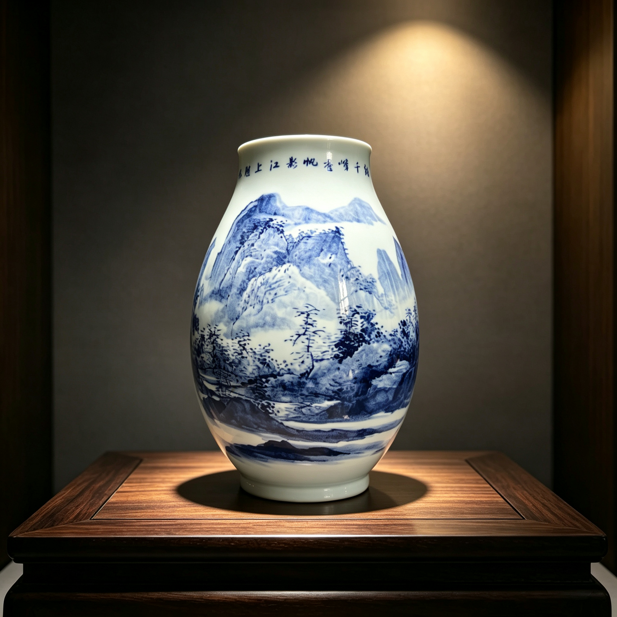 Blue and White Landscape Porcelain Vase