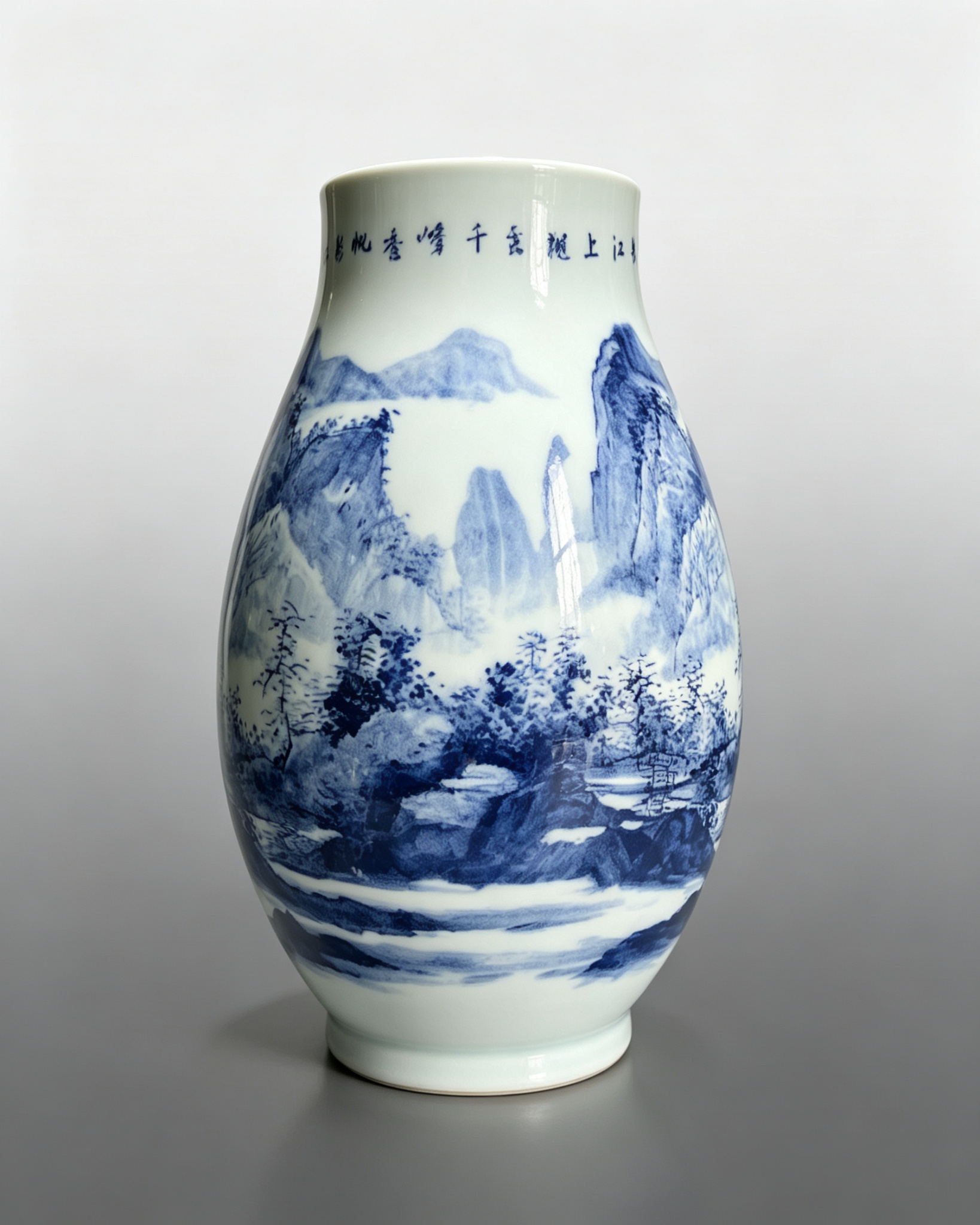 Blue and White Landscape Porcelain Vase - Image 9