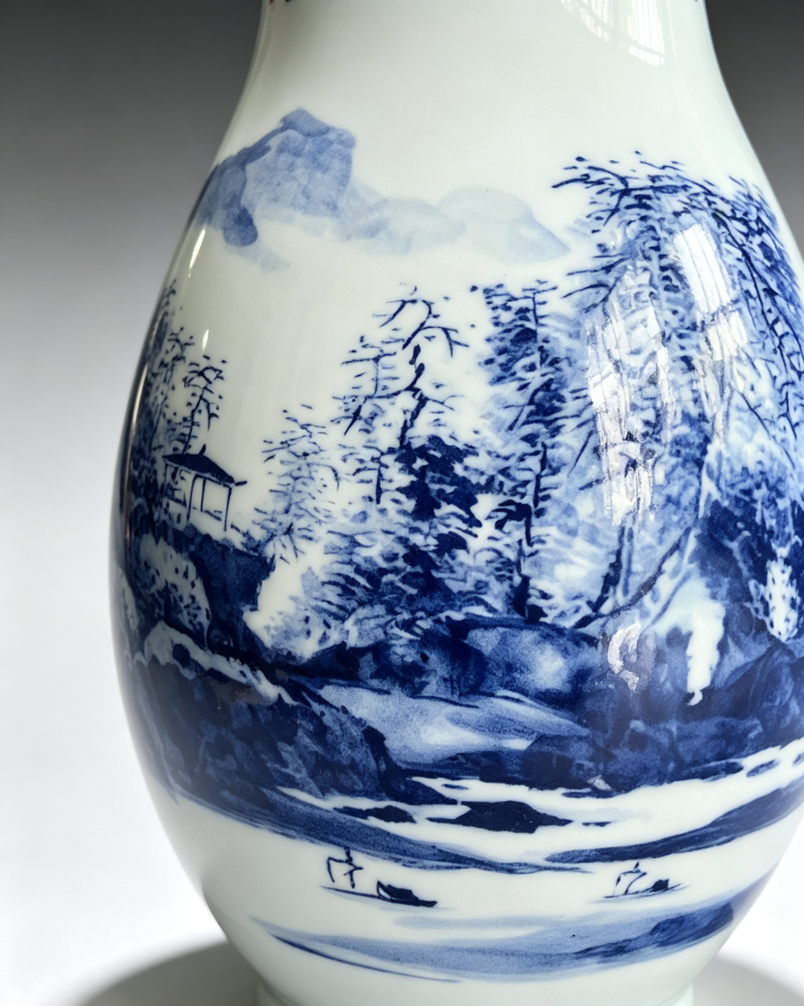 Blue and White Landscape Porcelain Vase - Image 4