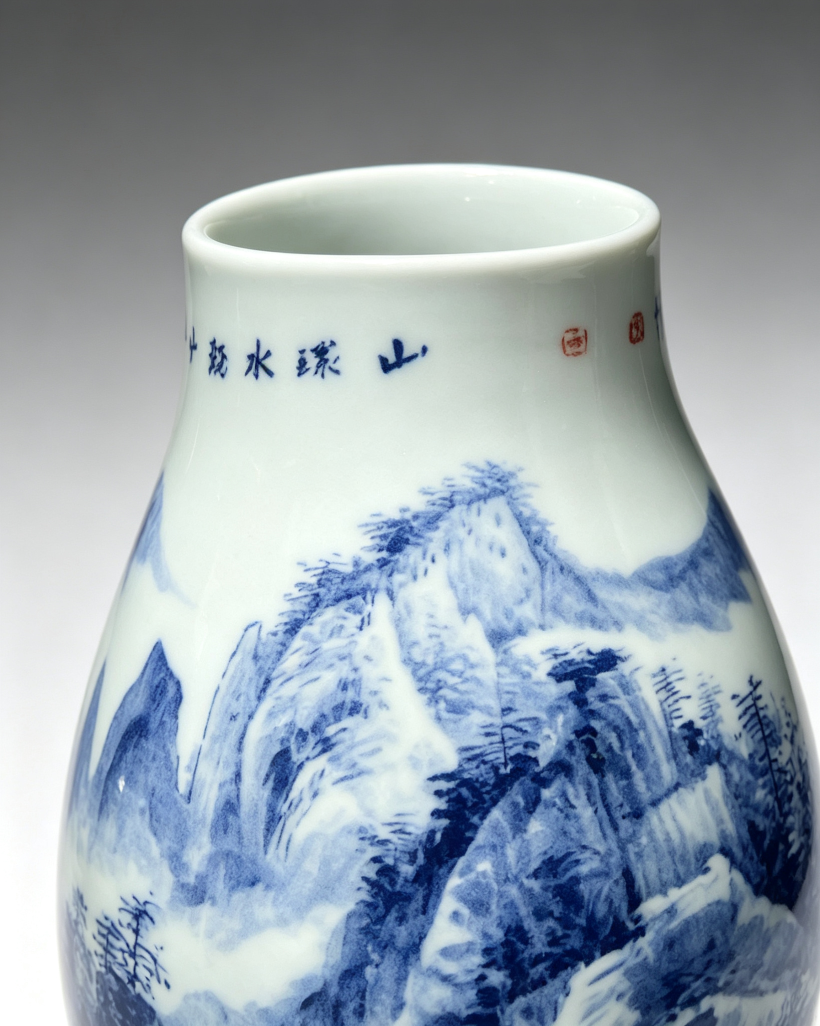 Blue and White Landscape Porcelain Vase - Image 2