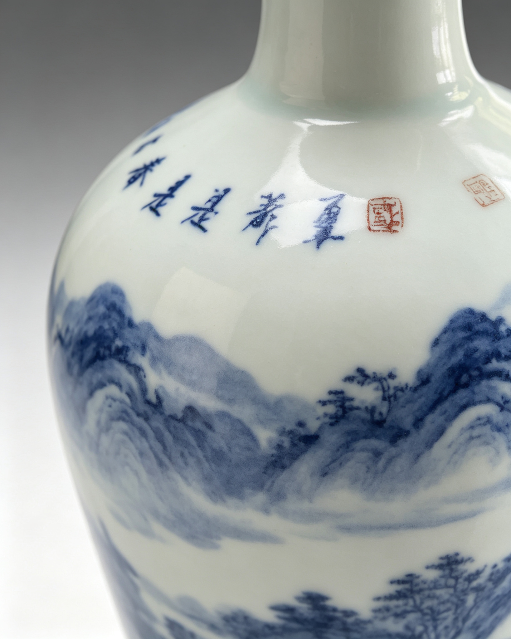 Blue‑and‑White Literati Landscape Porcelain Vase - Image 4