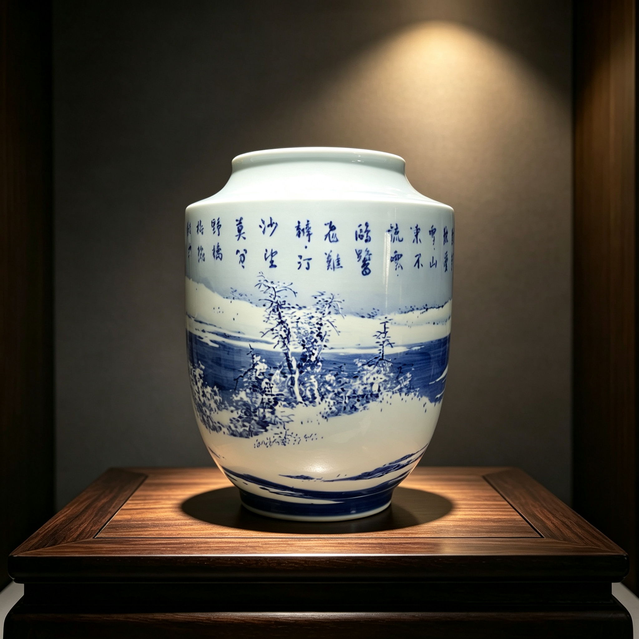 Monumental “Snow Landscape” Blue-and-White Vase