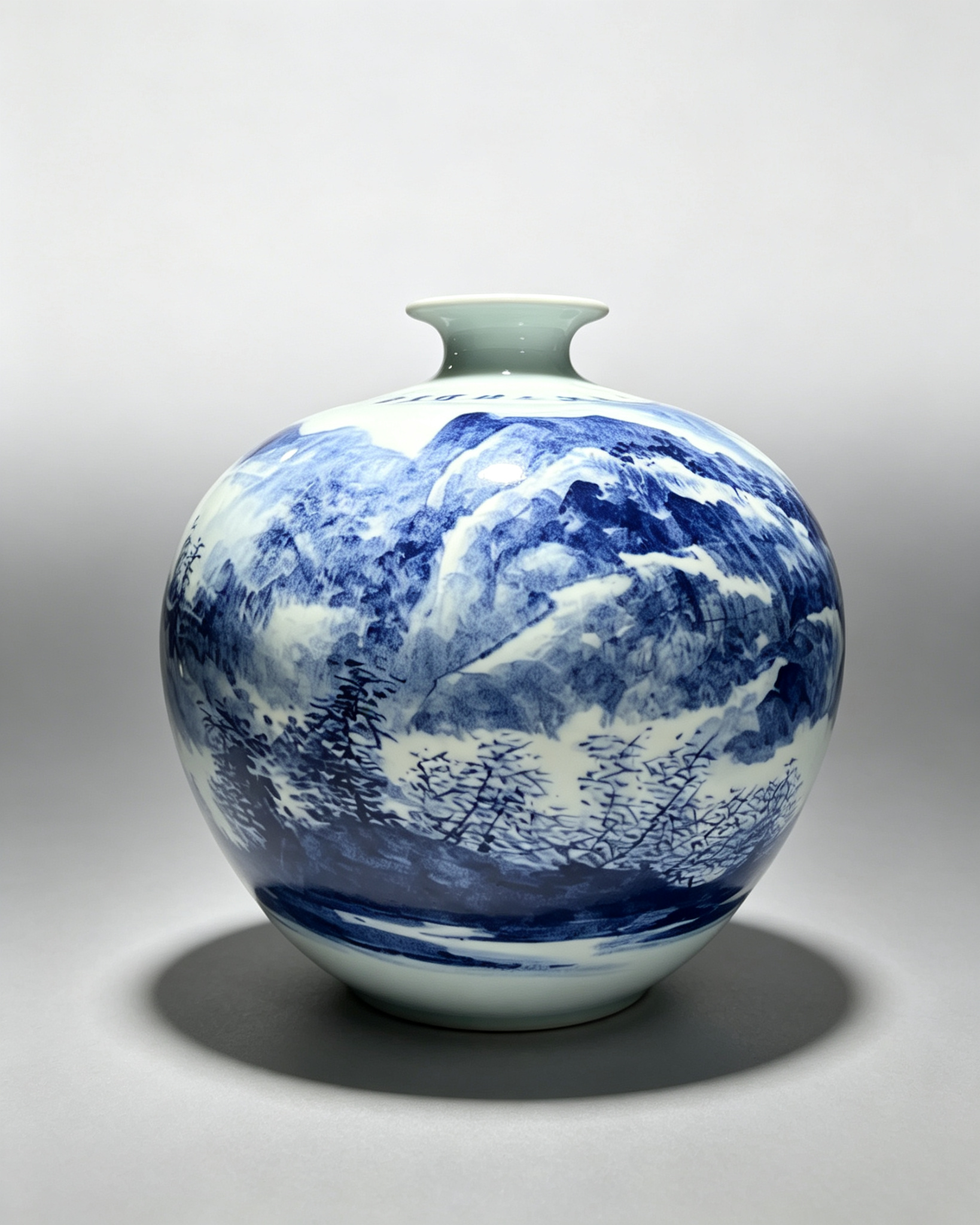 Blue and White Porcelain Pomegranate Vase "Misty Jiangnan" by - Image 8