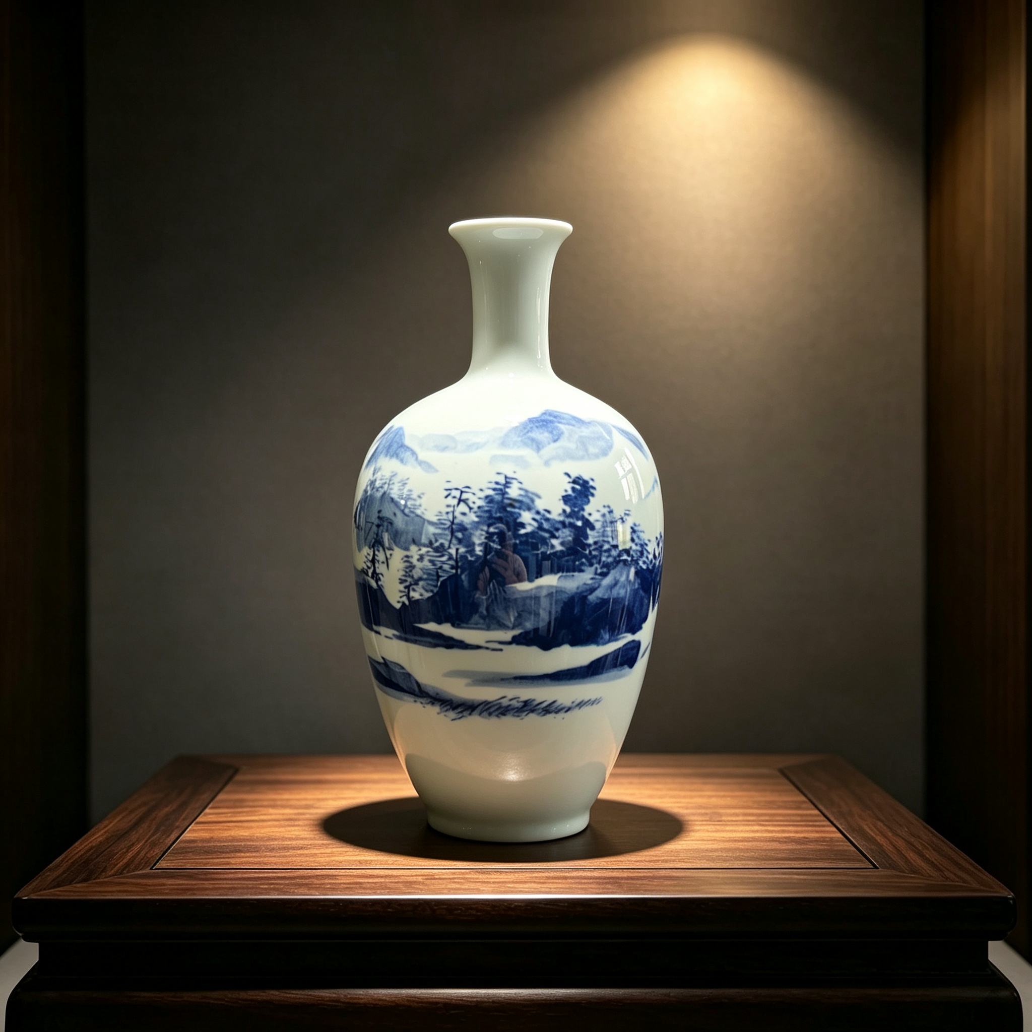 Blue‑and‑White Literati Landscape Porcelain Vase