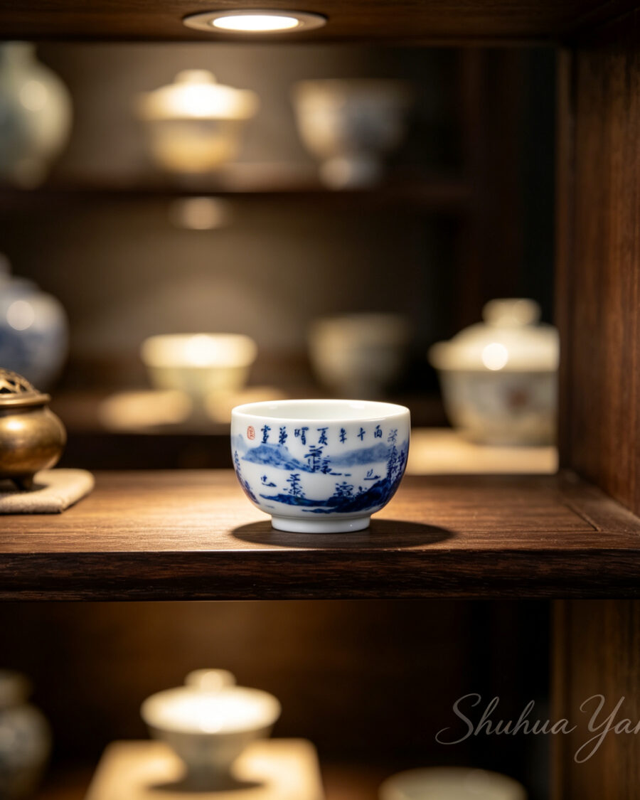 Sailing with Fair Winds” Blue-and-White Landscape Master Cup