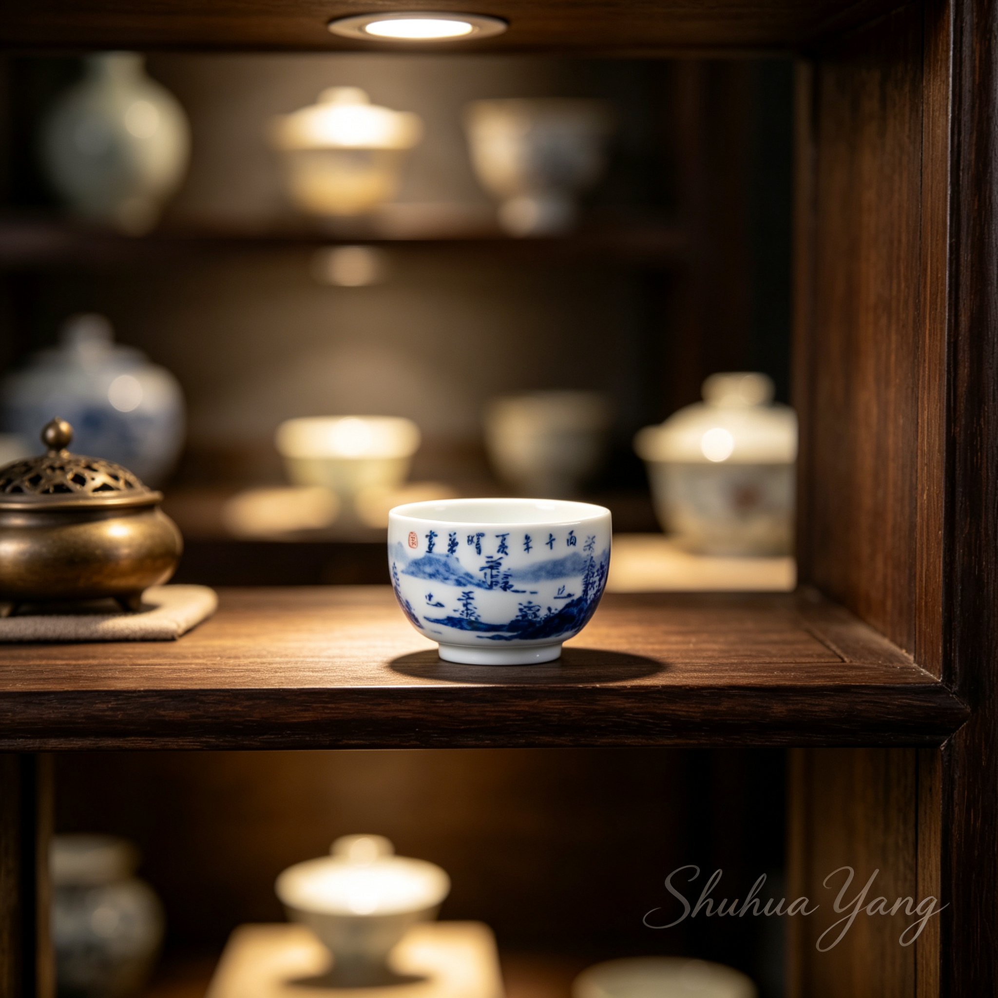 Sailing with Fair Winds” Blue-and-White Landscape Master Cup